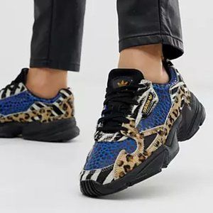 adidas Originals Falcon sneakers in contrast leopard prints US 8